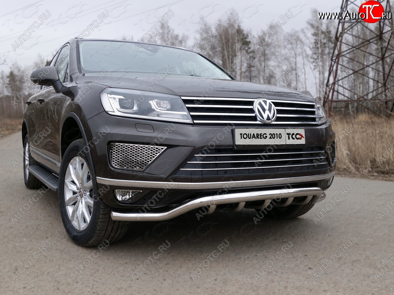 38 949 р. Защита передняя нижняя кенгурин 60,3*42,4 мм ТСС Тюнинг  Volkswagen Touareg  NF (2014-2018) рестайлинг (нержавейка)  с доставкой в г. Горно‑Алтайск