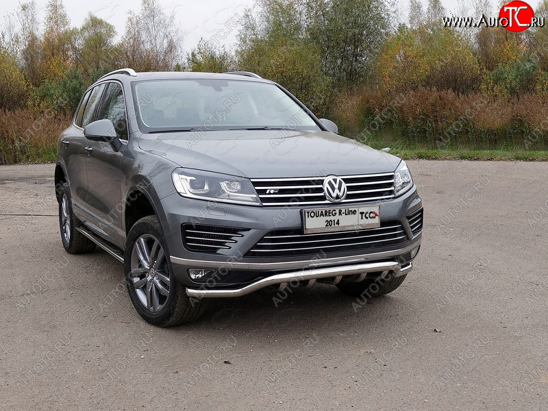 38 949 р. Защита передняя нижняя кенгурин 60,3*42,4 мм R-Line ТСС Тюнинг  Volkswagen Touareg  NF (2014-2018) рестайлинг (нержавейка)  с доставкой в г. Горно‑Алтайск