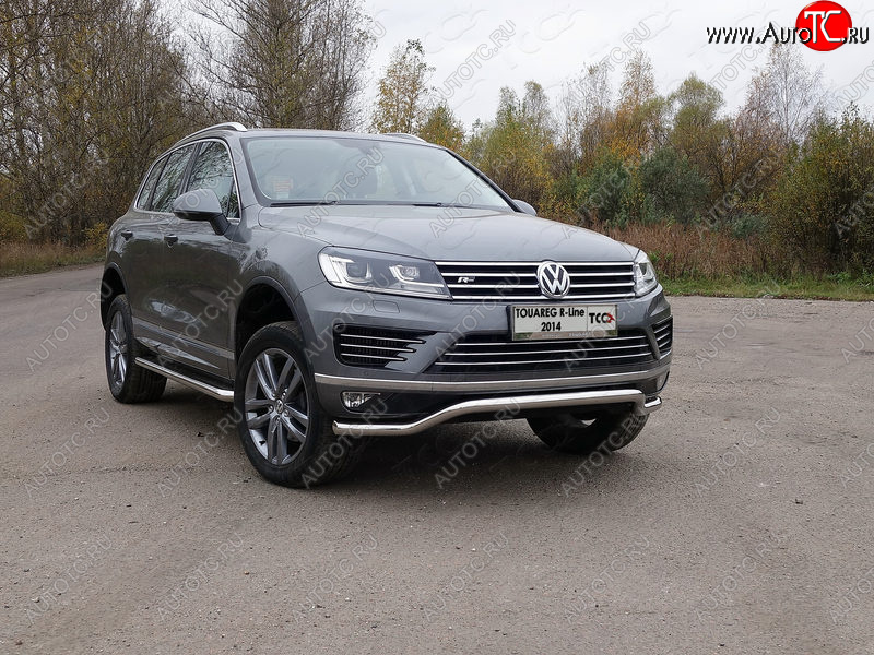 27 999 р. Защита передняя нижняя кенгурин 60,3 мм R-Line ТСС Тюнинг  Volkswagen Touareg  NF (2014-2018) рестайлинг (нержавейка)  с доставкой в г. Горно‑Алтайск