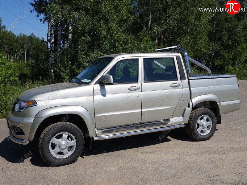 103 999 р. Защита кузова (для крышки) d 76,1 мм со светодиодной фарой ТСС Тюнинг  Уаз Патриот  23632 (2014-2025) 1 рестайлинг пикап, 2-ой рестайлинг пикап (нержавейка)  с доставкой в г. Горно‑Алтайск