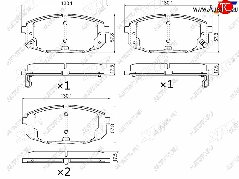 1 499 р. Колодки тормозные передние FR-FL SAT  Hyundai I30 FD хэтчбек дорестайлинг (2007-2010) (с отверстием под пружинки)  с доставкой в г. Горно‑Алтайск