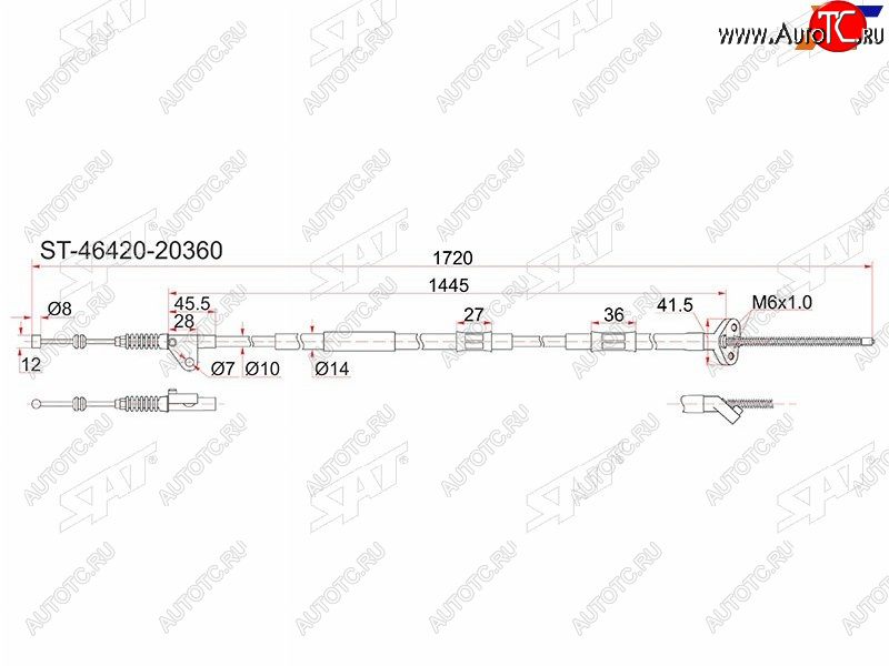 1 379 р. Трос ручника 2WD RH SAT  Toyota Caldina ( T190,  T210) - Corona SF  T190 (дисков тормоза)  с доставкой в г. Горно‑Алтайск