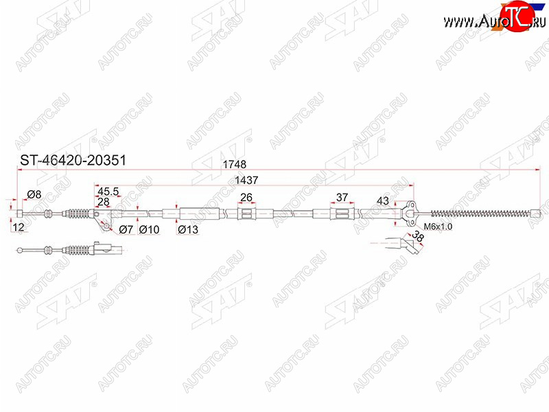 1 099 р. Трос ручника 2WD RH SAT Toyota Corona T190 седан дорестайлинг (1992-1994) (барабанные тормоза)  с доставкой в г. Горно‑Алтайск