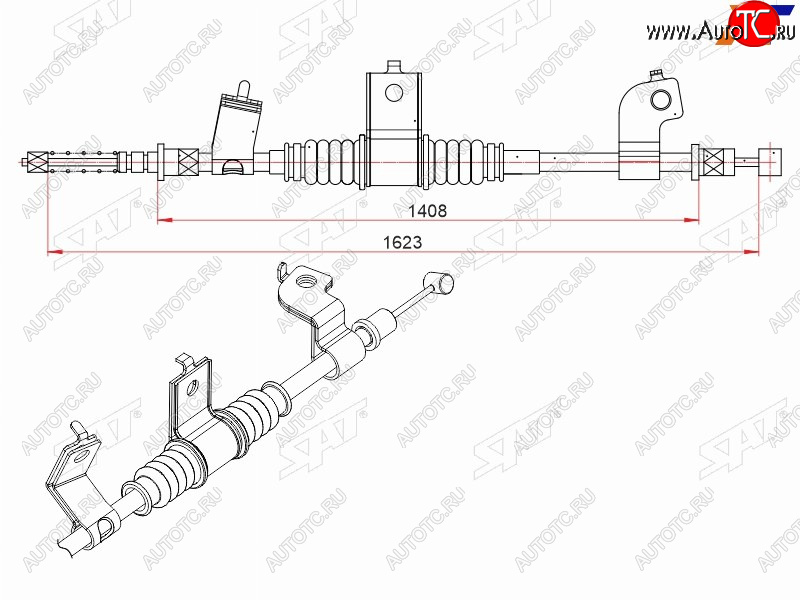 1 399 р. Трос ручного тормоза SAT  Mitsubishi Outlander  CW0W (2005-2012) дорестайлинг, рестайлинг  с доставкой в г. Горно‑Алтайск