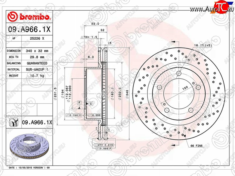 15 299 р. Тормозной передний диск (Ø340) BREMBO  Lexus LX570 J200 дорестайлинг (2007-2012)  с доставкой в г. Горно‑Алтайск