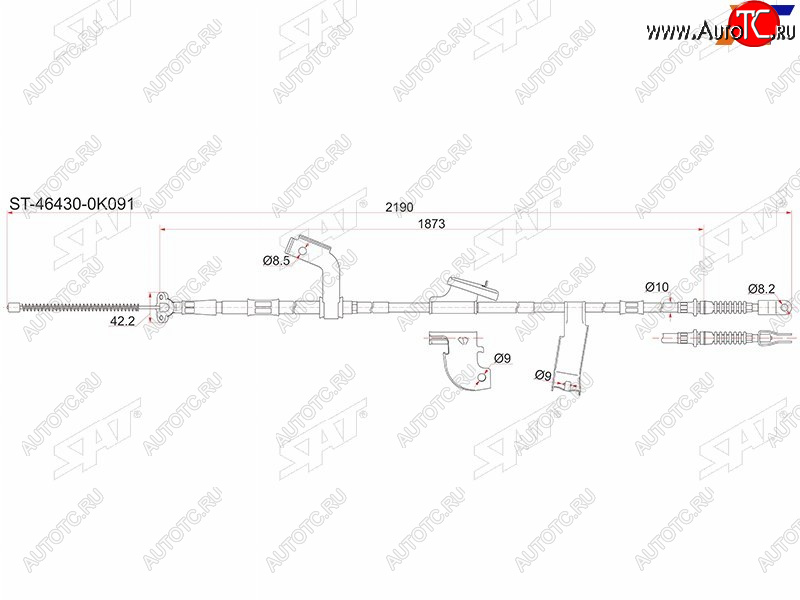 2 539 р. Трос стояночного тормоза LH SAT Toyota Hilux AN10,AN20 дорестайлинг (2004-2008)  с доставкой в г. Горно‑Алтайск