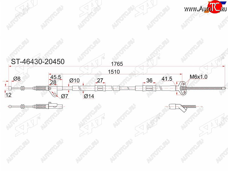 1 379 р. Трос ручника 2WD LH SAT  Toyota Caldina ( T190,  T210) - Corona SF  T190  с доставкой в г. Горно‑Алтайск