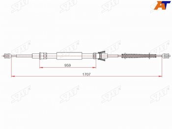 Трос ручного тормоза RH-LH SAT Skoda (Шкода) Rapid (Рапид) ( NH3,  NH1,  MK2) (2012-2024) NH3, NH1, MK2 дорестайлинг лифтбэк, хэтчбэк дорестайлинг, хэтчбэк рестайлинг, рестайлинг лифтбэк  (барабанные тормоза)