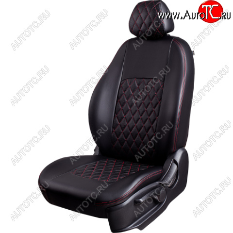 9 449 р. Комплект чехлов для сидений (РЗС 60/40, подлок., 3Г, Илана+Орегон) Lord Autofashion ТУРИН РОМБ  Chery Tiggo 7 PRO (2019-2025) (черный, вставка черная, строчка красная)  с доставкой в г. Горно‑Алтайск