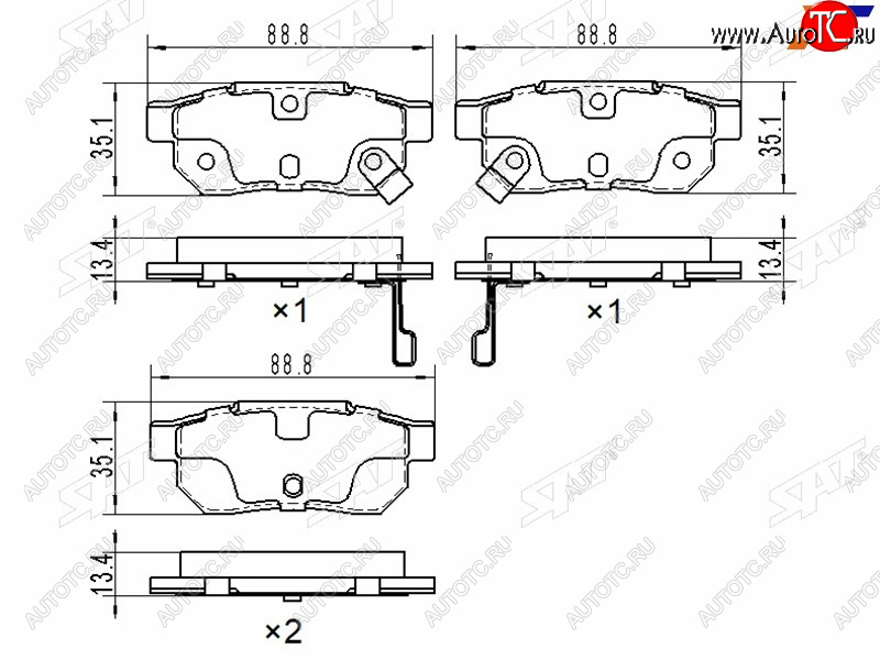 2 799 р. Колодки тормозные задние RH-LH SAT Honda Fit GP,GK  дорестайлинг (2013-2015)  с доставкой в г. Горно‑Алтайск