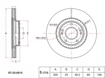 3 399 р. Диск тормозной передний Ø305mm SAT  Hyundai Elantra  CN7 (2020-2023), Hyundai Sonata  DN8 (2019-2022), Hyundai Tucson  NX4 (2020-2022), KIA K5  DL (2019-2022), KIA Sportage  5 NQ5 (2021-2025)  с доставкой в г. Горно‑Алтайск. Увеличить фотографию 1