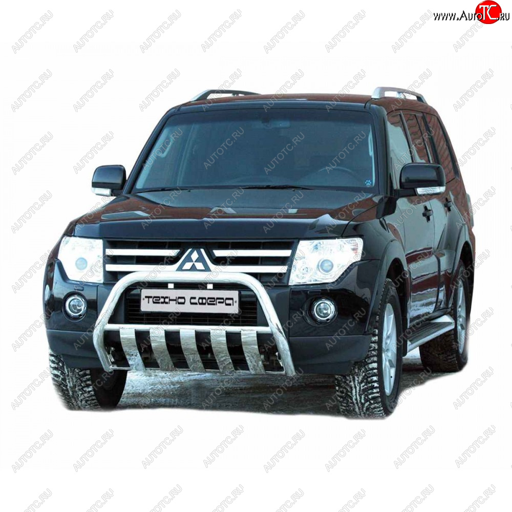 11 399 р. Передок плоский крашенная d63.5, Техно Сфера  Mitsubishi Pajero ( 4 V90,  4 V80) (2006-2020) дорестайлинг, дорестайлинг, 1-ый рестайлинг, 3 дв. 1-ый рестайлинг, 2-ой рестайлинг (Черный матовый)  с доставкой в г. Горно‑Алтайск