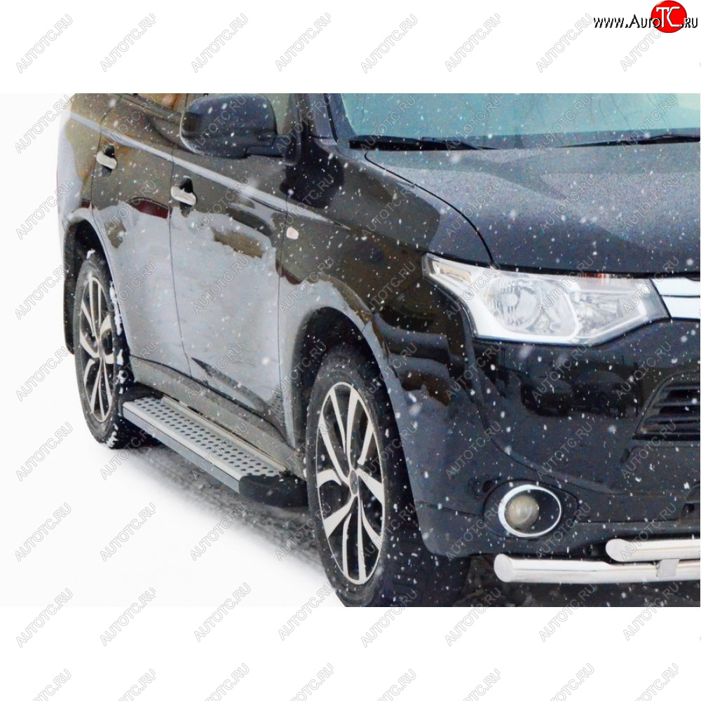 27 799 р. Пороги бумер алюминиевые с резинкой, Техно Сфера Mitsubishi Outlander CW0W дорестайлинг (2005-2010) (Черный глянец)  с доставкой в г. Горно‑Алтайск