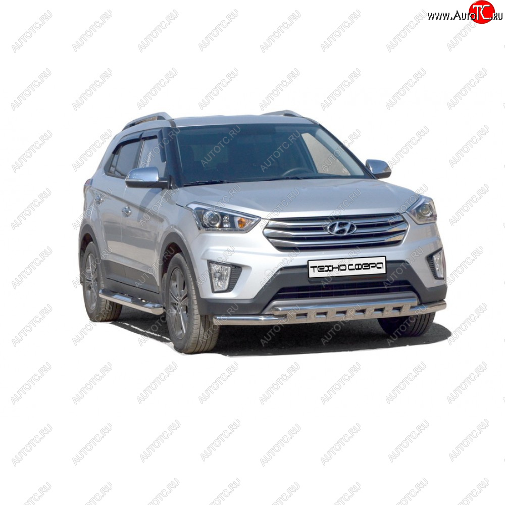 8 799 р. Защита переда труба двойная крашенная d63,5, Техно Сфера  Hyundai Creta ( GS,  SU) (2015-2022) дорестайлинг, рестайлинг (Черный глянец)  с доставкой в г. Горно‑Алтайск