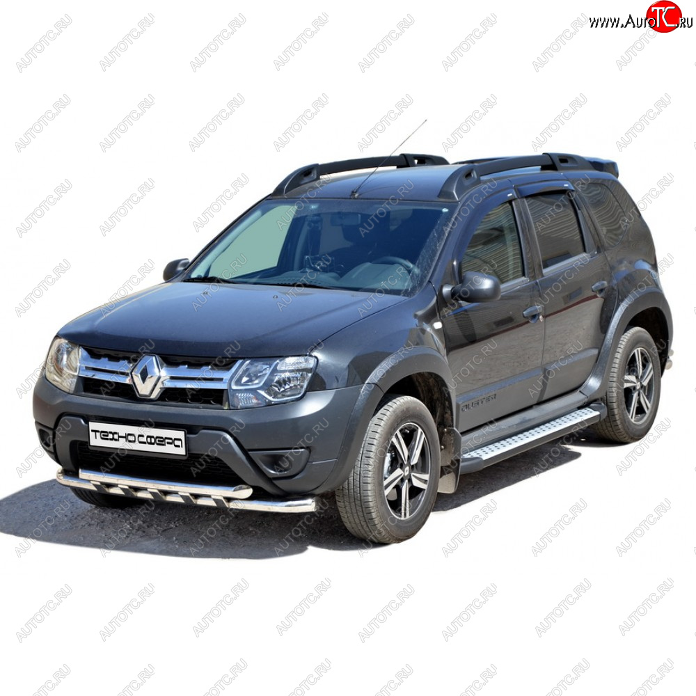 8 799 р. Защита переда труба двойная крашенная d63.5, Техно Сфера  Renault Duster ( HS,  HM) (2010-2024) дорестайлинг, рестайлинг (Черный глянец)  с доставкой в г. Горно‑Алтайск