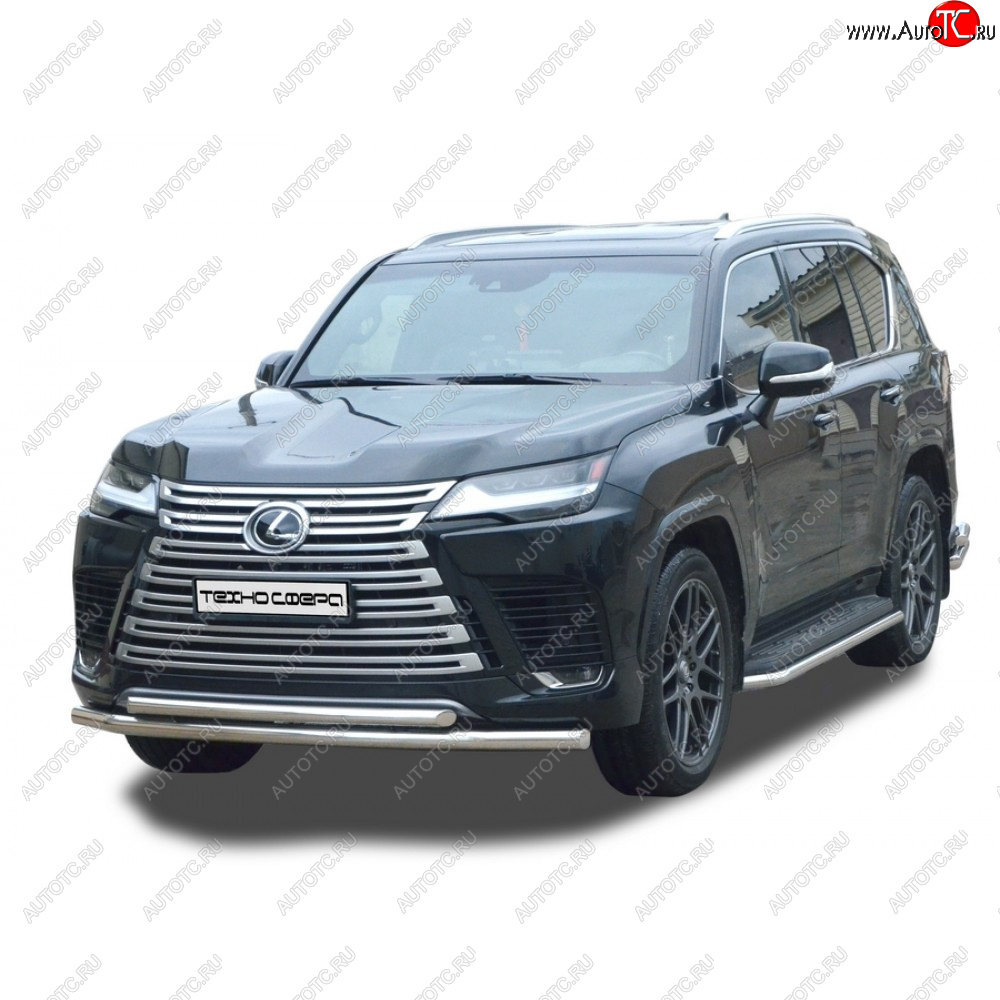 13 199 р. Защита переда труба двойная крашенная d63, d51, Техно Сфера  Lexus LX600  J310 (2021-2022) (Черный матовый)  с доставкой в г. Горно‑Алтайск