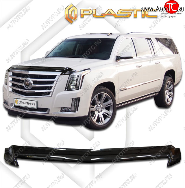 2 309 р. Дефлектор капота CA-Plastic  Cadillac Escalade  GMTK2 джип 5 дв. (2015-2020) короткая база (Classic прозрачный, с надписью)  с доставкой в г. Горно‑Алтайск