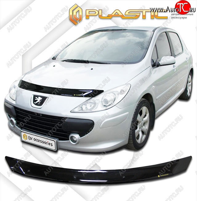 1 839 р. Дефлектор капота (рынок России) CA-Plastic  Peugeot 307  универсал (2005-2008) рестайлинг (Classic черный)  с доставкой в г. Горно‑Алтайск