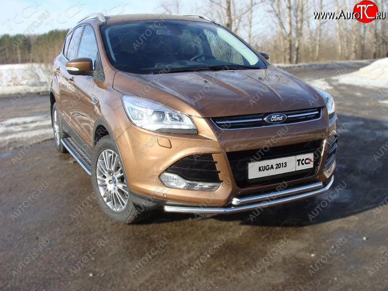 12 999 р. Защита передняя двойная d42,4*42,4 мм ТСС Тюнинг Ford Kuga 2 дорестайлинг (2013-2016) (нержавейка)  с доставкой в г. Горно‑Алтайск