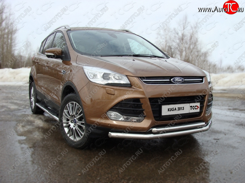 15 299 р. Защита передняя двойная d42,4*42,4 мм ТСС Тюнинг  Ford Kuga  2 (2013-2016) дорестайлинг (нержавейка)  с доставкой в г. Горно‑Алтайск