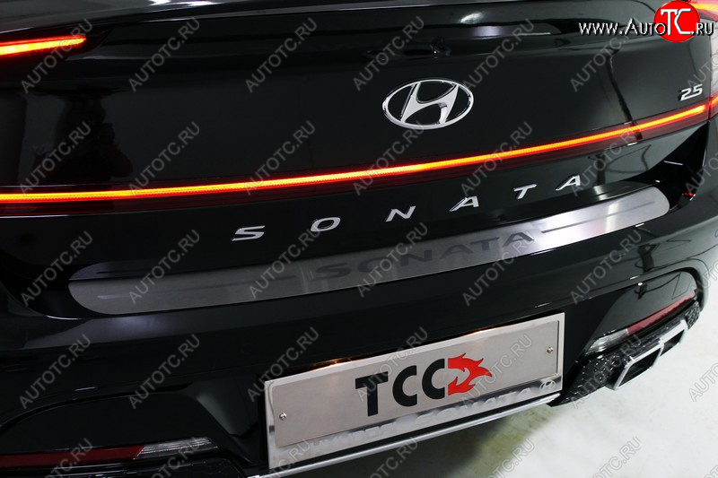 2 899 р. Накладка на задний бампер ТСС Тюнинг  Hyundai Solaris  HCR (2020-2022) седан рестайлинг (Лист шлифованный, надпись Hyundai)  с доставкой в г. Горно‑Алтайск