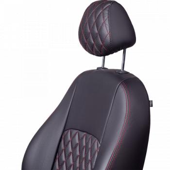 9 449 р. Комплект чехлов для сидений (РЗС 50/50 2П Илана+Орегон) ТУРИН Lord Autofashion  Great Wall Safe (2001-2010) (черный, вставка черная+красная, строчка красная)  с доставкой в г. Горно‑Алтайск. Увеличить фотографию 5