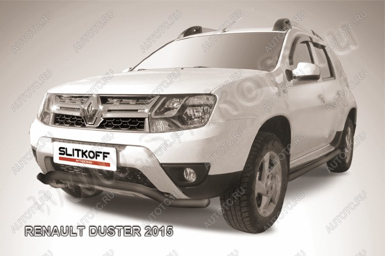 11 499 р. Защита переднего бампера (нержавейка, волна 57) Slitkoff Renault Duster HS рестайлинг (2015-2021) (с окраской в черный цвет)  с доставкой в г. Горно‑Алтайск