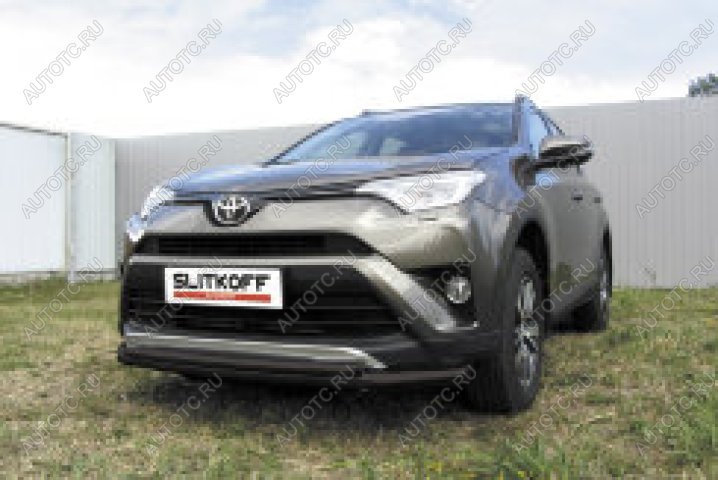 13 699 р. Защита переднего бампера d57+d42 двойная Slitkoff Toyota RAV4 XA50 5 дв. дорестайлинг (2018-2025) (нержавейка с полимерным покрытием в цвет черный)  с доставкой в г. Горно‑Алтайск