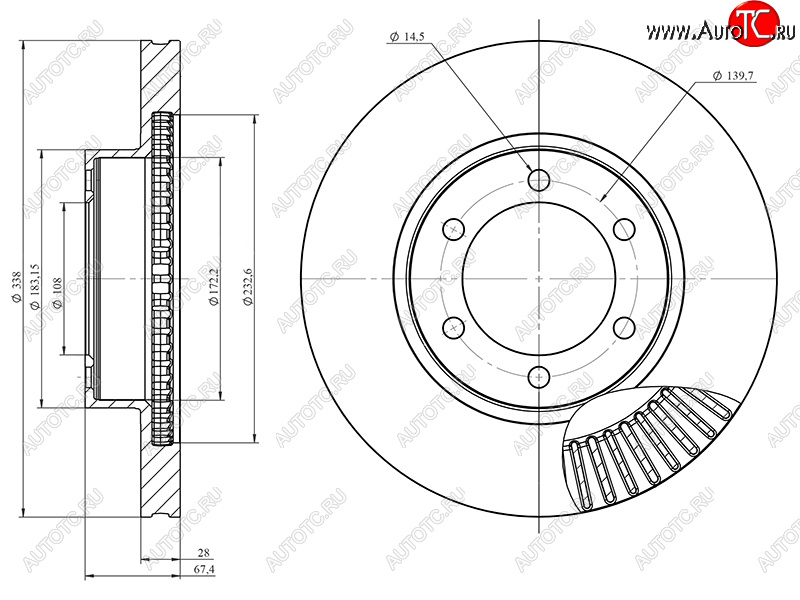 3 689 р. Диск тормозной передний Ø338mm HOSU  Lexus GX470  J120 (2002-2007), Toyota 4Runner  N210 (2002-2005), Toyota Land Cruiser Prado  J120 (2002-2009)  с доставкой в г. Горно‑Алтайск