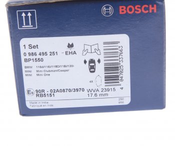 2 859 р. Колодки тормозные передние (4шт.) BOSCH BMW 1 серия E81 хэтчбэк 3 дв. рестайлинг (2007-2012)  с доставкой в г. Горно‑Алтайск. Увеличить фотографию 4