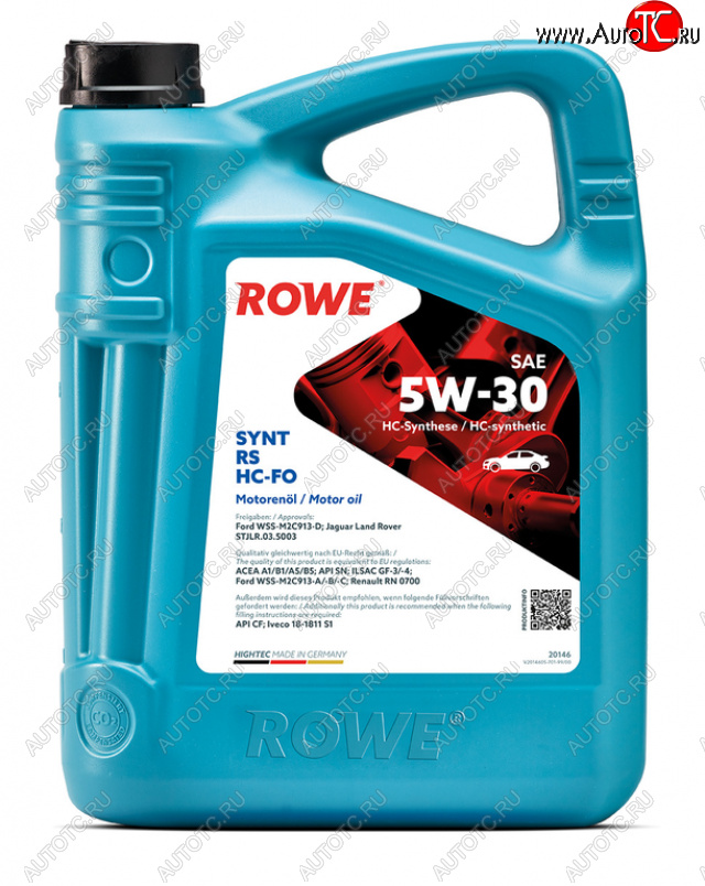 8 499 р. Масло моторное HIGHTEC SYNT RS A1B1A5B5SNCFGF-34 5W30 HC-FO синт.5л ROWE ROWE 20146-0050-99  с доставкой в г. Горно‑Алтайск