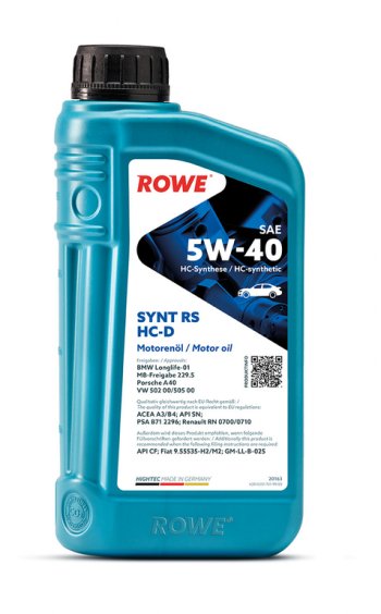 1 969 р. Масло моторное HIGHTEC SYNT RS A3B4SNCF 5W40 HC-D синт.1л ROWE ROWE 20163-0010-99  с доставкой в г. Горно‑Алтайск. Увеличить фотографию 1