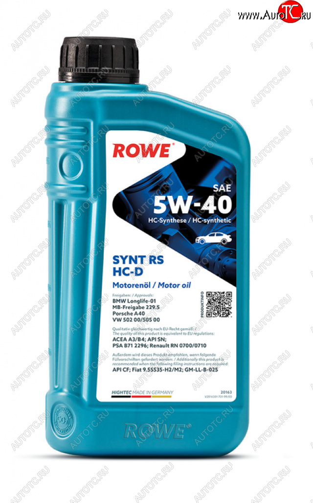 1 969 р. Масло моторное HIGHTEC SYNT RS A3B4SNCF 5W40 HC-D синт.1л ROWE ROWE 20163-0010-99  с доставкой в г. Горно‑Алтайск