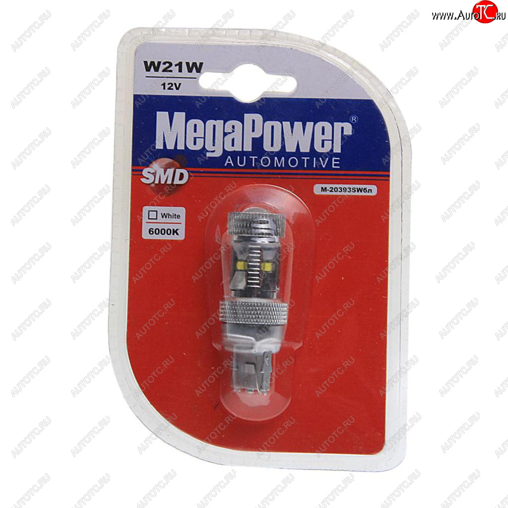 599 р. Лампа светодиодная 12V T20W BA9s 6000K 6 светодиодов блистер (1шт.) MEGAPOWER MEGAPOWER-AUTOMOTIVE 20393swбл  с доставкой в г. Горно‑Алтайск