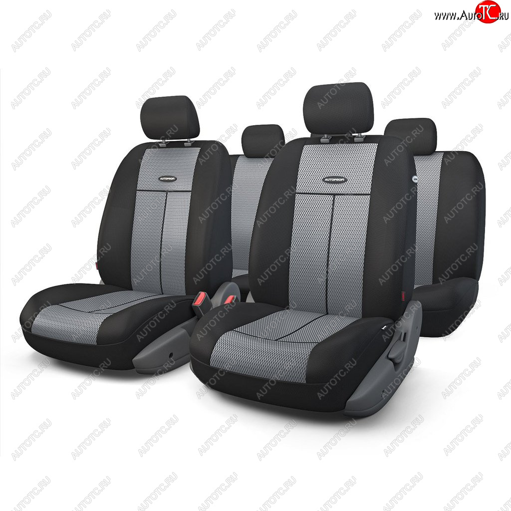 2 999 р. Универсальные чехлы сидений (майка, 9 предм., полиэстер/сетка (AIRBAG)) AUTOPROFI   (черно-серые)  с доставкой в г. Горно‑Алтайск