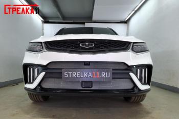 2 799 р. Защита радиатора (верх, с камерой) Стрелка11 Стандарт  Geely Tugella  FY11,HPBA4 (2022-2024) рестайлинг (хром)  с доставкой в г. Горно‑Алтайск. Увеличить фотографию 2