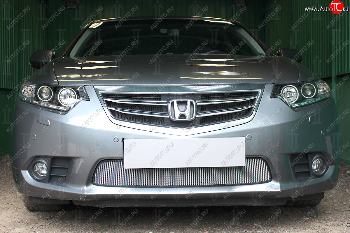 3 199 р. Защитная сетка в бампер (низ, ячейка 3х7 мм) Alfeco Стандарт  Honda Accord  CR (2013-2016) седан дорестайлинг (Хром)  с доставкой в г. Горно‑Алтайск