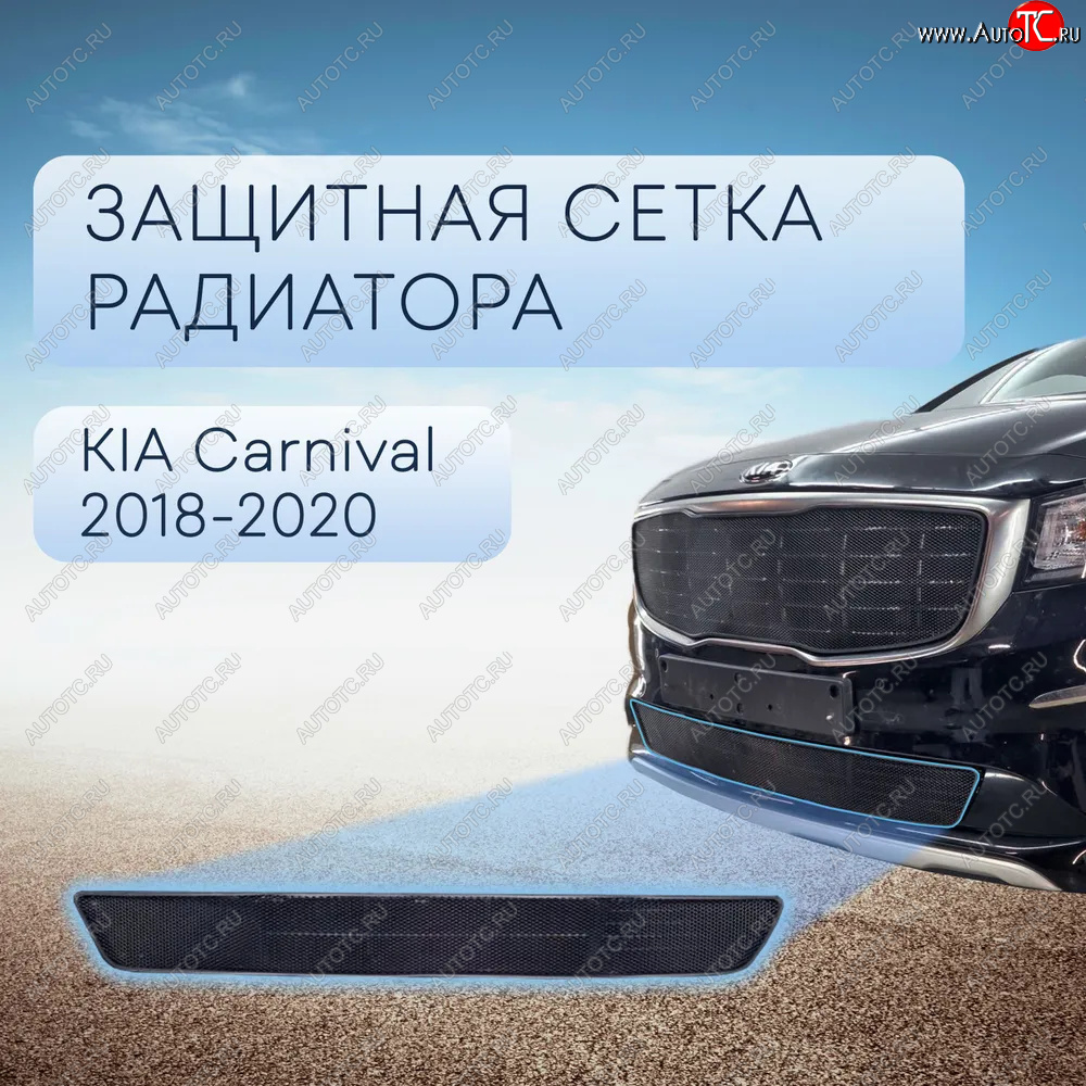 3 399 р. Защитная сетка в бампер (низ, ячейка 3х7 мм) Alfeco Стандарт  KIA Carnival  YP (2018-2020) минивэн рестайлинг (Чёрная)  с доставкой в г. Горно‑Алтайск