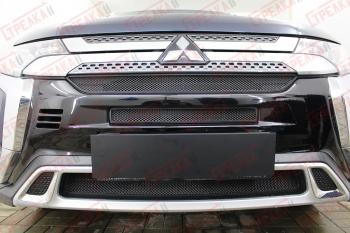 7 349 р. Защита радиатора (3 части с парктроником) Стрелка11 Стандарт  Mitsubishi Outlander  GF (2018-2022) 3-ий рестайлинг (черная)  с доставкой в г. Горно‑Алтайск. Увеличить фотографию 1