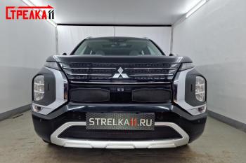 7 649 р. Защита радиатора (3 части) Стрелка11 Стандарт  Mitsubishi Outlander  GF (2018-2022) 3-ий рестайлинг (хром)  с доставкой в г. Горно‑Алтайск. Увеличить фотографию 1