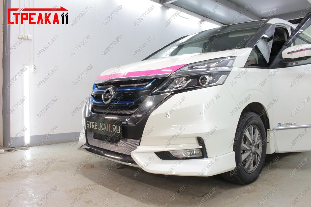 2 479 р. Защита радиатора (верх) Стрелка11 Стандарт  Nissan Serena  C27 (2016-2019) минивэн дорестайлинг (хром)  с доставкой в г. Горно‑Алтайск