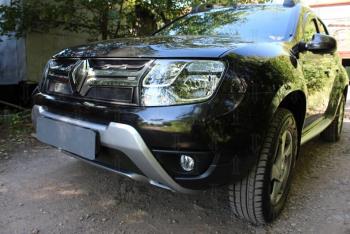 3 099 р. Защита радиатора (верх) Стрелка11 Стандарт  Renault Duster  HS (2015-2021) рестайлинг (черная)  с доставкой в г. Горно‑Алтайск. Увеличить фотографию 2