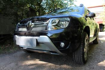 3 199 р. Защита радиатора (верх) Стрелка11 Стандарт  Renault Duster  HS (2015-2021) рестайлинг (хром)  с доставкой в г. Горно‑Алтайск. Увеличить фотографию 2