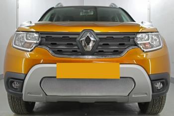 3 599 р. Защита радиатора (верх, 4 части) Стрелка11 Стандарт  Renault Duster  HM (2021-2024) рестайлинг (хром)  с доставкой в г. Горно‑Алтайск. Увеличить фотографию 2