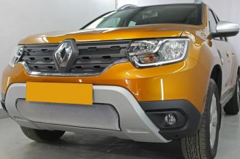 3 599 р. Защита радиатора (верх, 4 части) Стрелка11 Стандарт  Renault Duster  HM (2021-2024) рестайлинг (хром)  с доставкой в г. Горно‑Алтайск. Увеличить фотографию 1