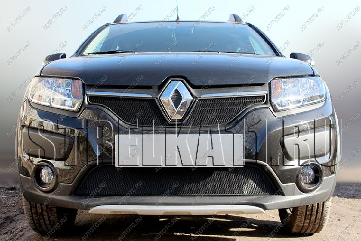 2 799 р.  Защита радиатора Стрелка11 Стандарт Renault Logan 2 дорестайлинг (2014-2018) (черная)  с доставкой в г. Горно‑Алтайск