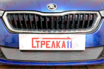 3 899 р. Защита радиатора (низ) Стрелка11 Стандарт  Skoda Rapid  MK2 (2019-2025) (хром)  с доставкой в г. Горно‑Алтайск. Увеличить фотографию 2