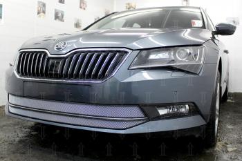 4 999 р. Защита радиатора (2 части) Стрелка11 Стандарт  Skoda Superb ( B8 (3V),  B8 (3V5)) (2015-2019) лифтбэк дорестайлинг, универсал дорестайлинг (хром)  с доставкой в г. Горно‑Алтайск. Увеличить фотографию 1