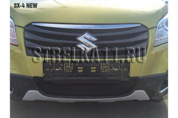 2 599 р. Защита радиатора Стрелка11 Стандарт Suzuki SX4 JYB, JYA хэтчбэк дорестайлинг (2013-2016) (черная)  с доставкой в г. Горно‑Алтайск. Увеличить фотографию 1