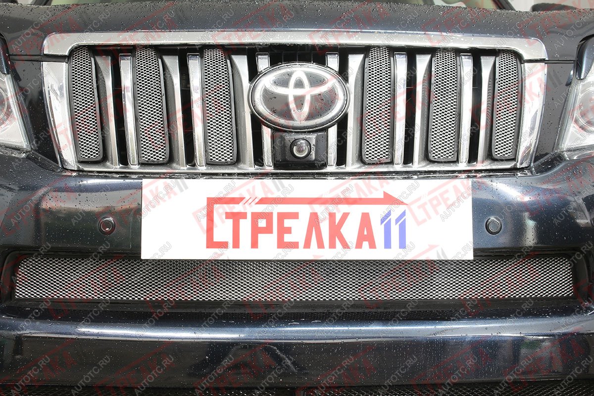 4 389 р. Защита радиатора (верх 6 частей) Стрелка11 Стандарт Toyota Land Cruiser Prado J150 дорестайлинг (2009-2013) (хром)  с доставкой в г. Горно‑Алтайск